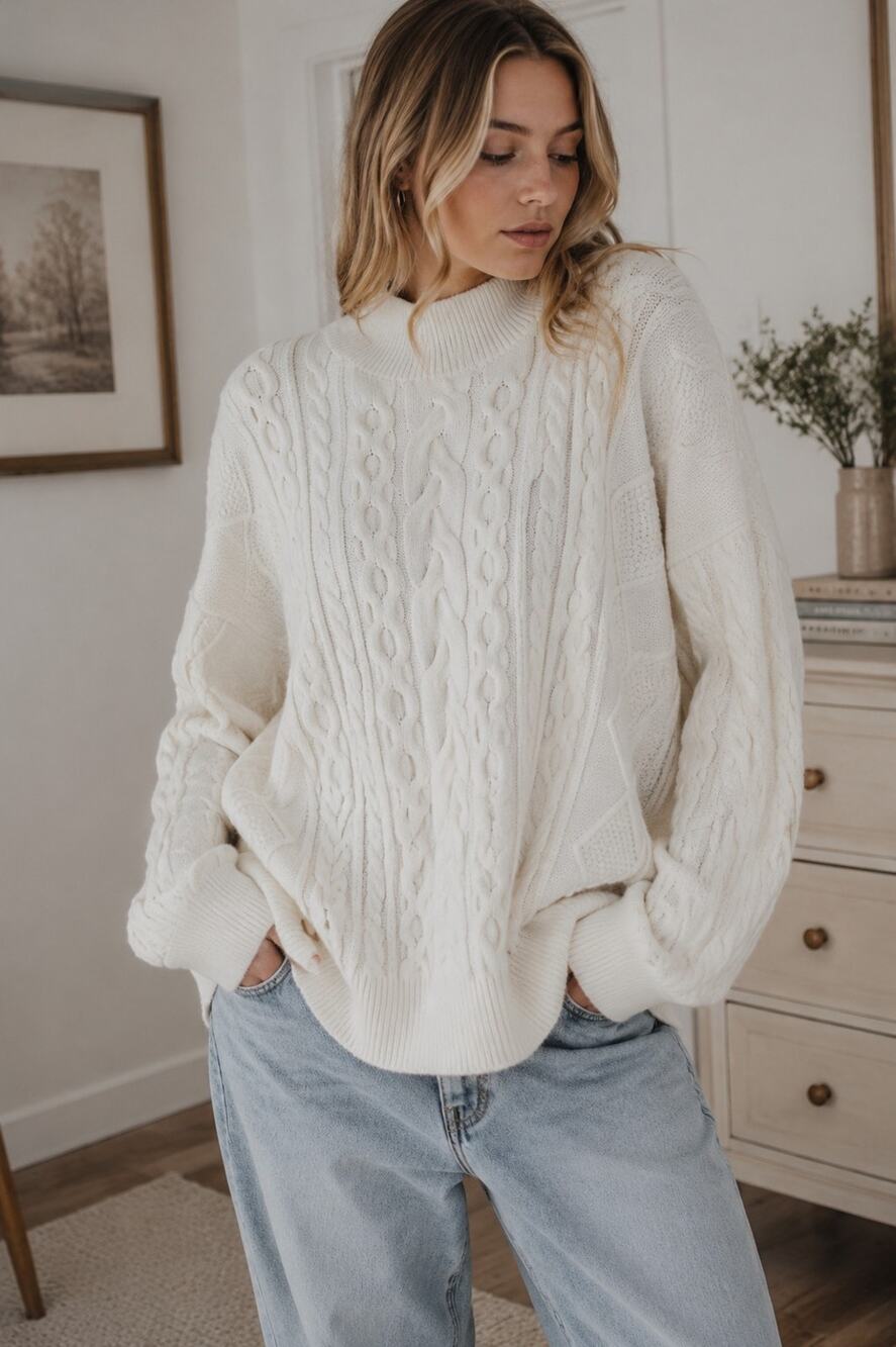 RooLee Fisherman Sweater Woman's Large Retro Chunky Harbor Cable Knit Pull Over